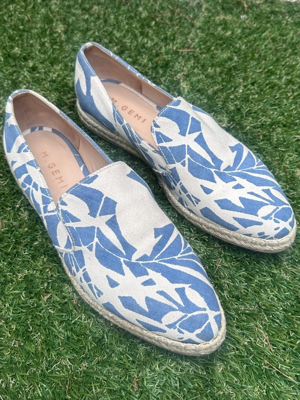 M. Gemi Blue and Cream Botanical Canvas Espadrilles